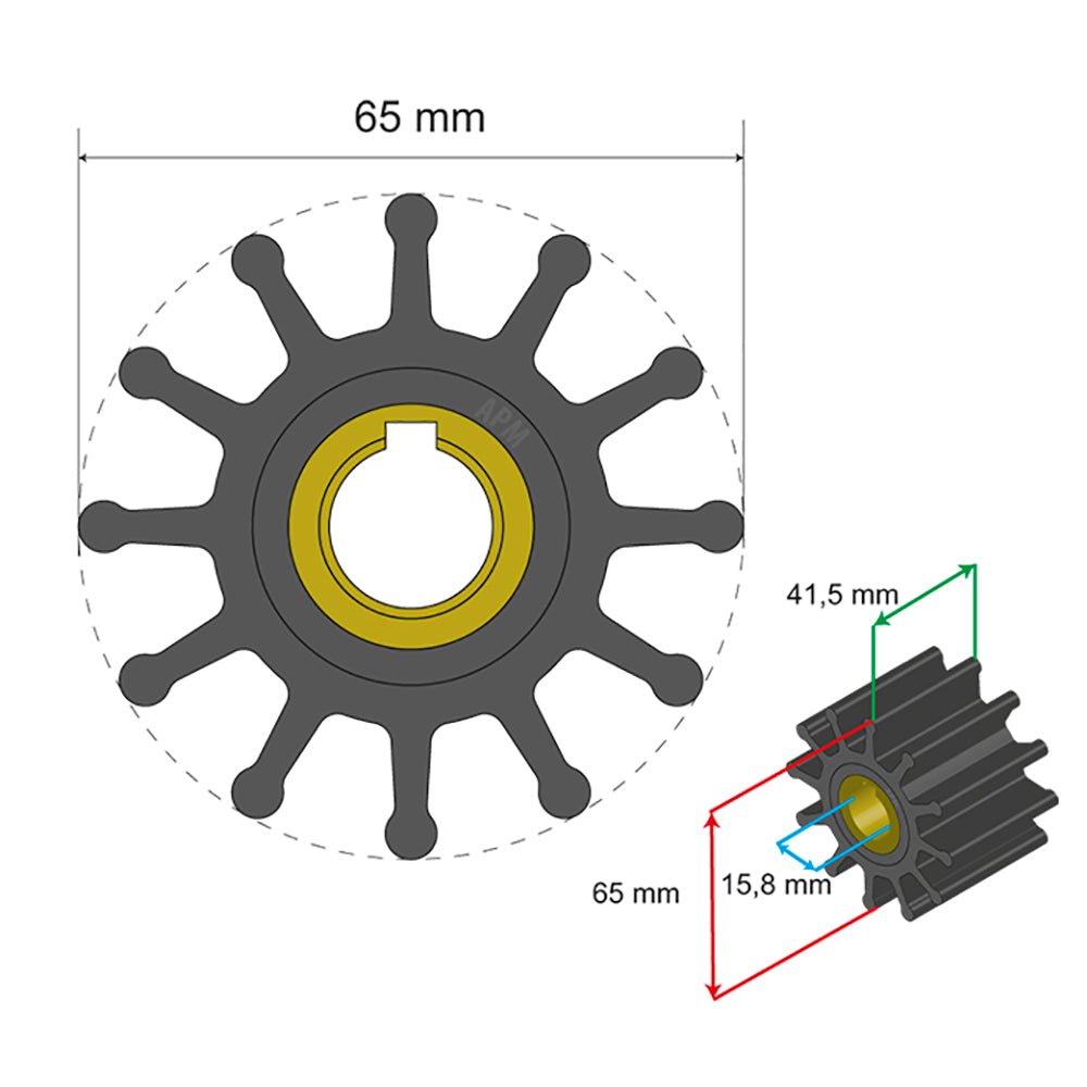Albin Group Premium Impeller Kit 65 x 15.8 x 41.5mm - 12 Blade - Key Insert - Marine Parts OnlyMarine Plumbing & VentilationAlbin Group