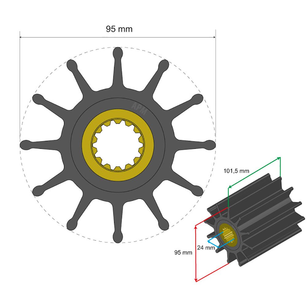 Albin Group Premium Impeller Kit 95 x 24 x 101.5mm - 12 Blade - Spline Insert - Marine Parts OnlyMarine Plumbing & VentilationAlbin Group