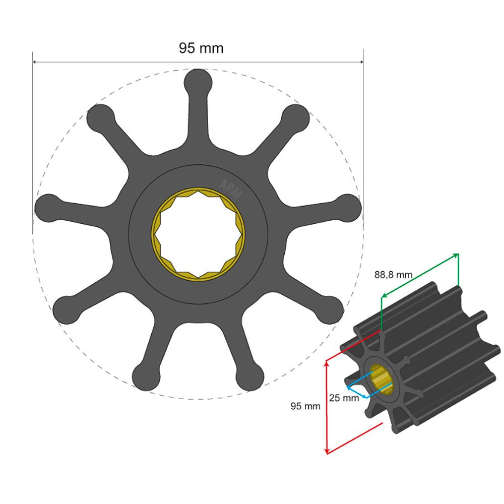 Albin Group Premium Impeller Kit 95 x 25 x 88.8mm - 9 Blade - Spline Insert - Marine Parts OnlyMarine Plumbing & VentilationAlbin Group