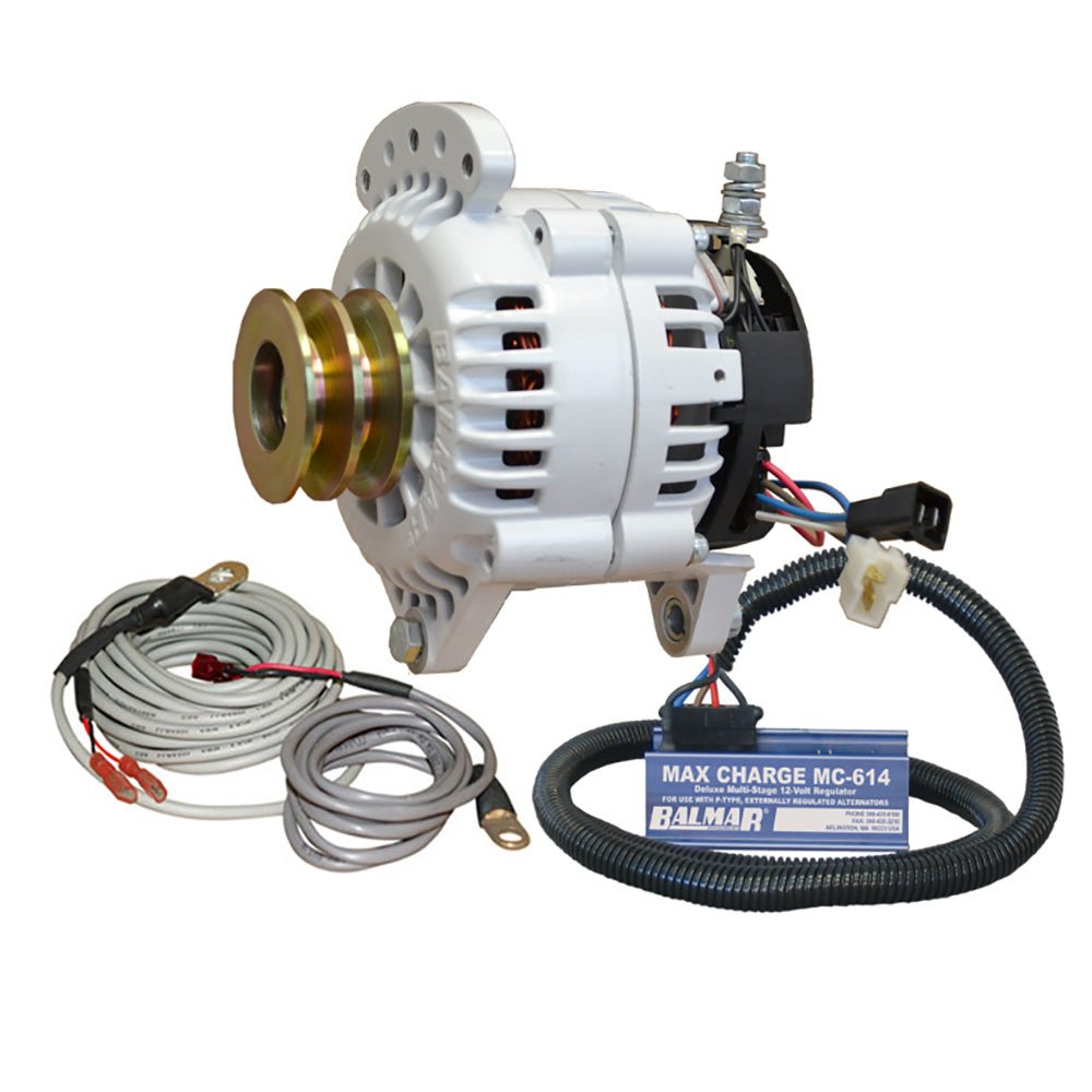 Balmar Alternator 120 AMP Kit 12V 3.15" Dual Foot Saddle Dual Vee Pulley Regulator &amp; Temp Sensor - Marine Parts OnlyElectricalBalmar