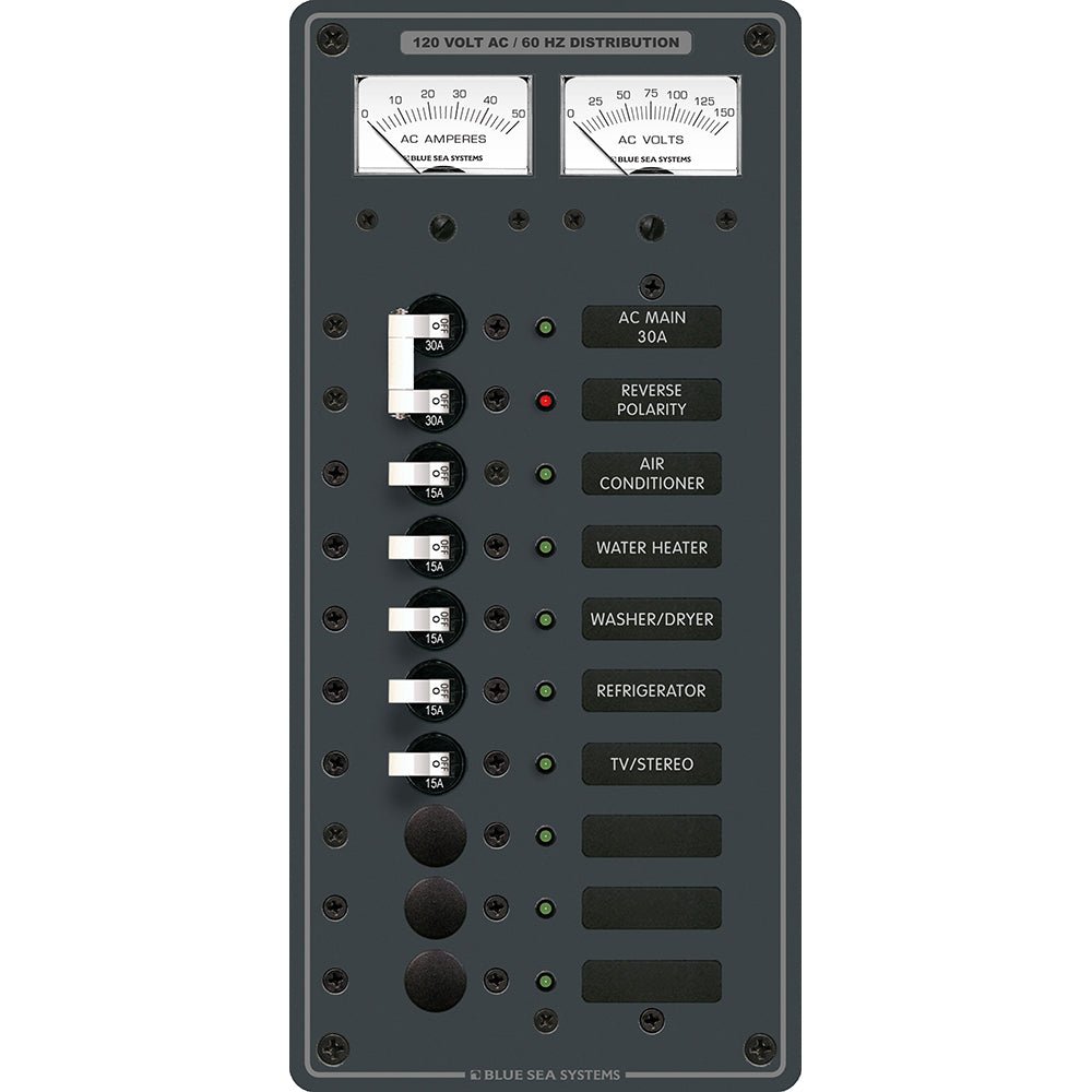 Blue Sea 8074 AC Main +8 Positions Toggle Circuit Breaker Panel - White Switches - Marine Parts OnlyElectricalBlue Sea Systems