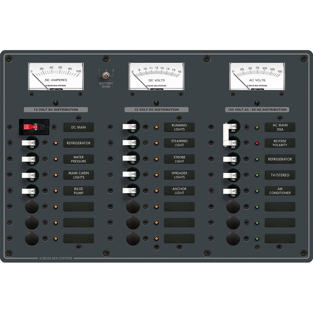 Blue Sea 8084 AC Main +6 Positions/DC Main +15 Positions Toggle Circuit Breaker Panel - White Switches - Marine Parts OnlyElectricalBlue Sea Systems