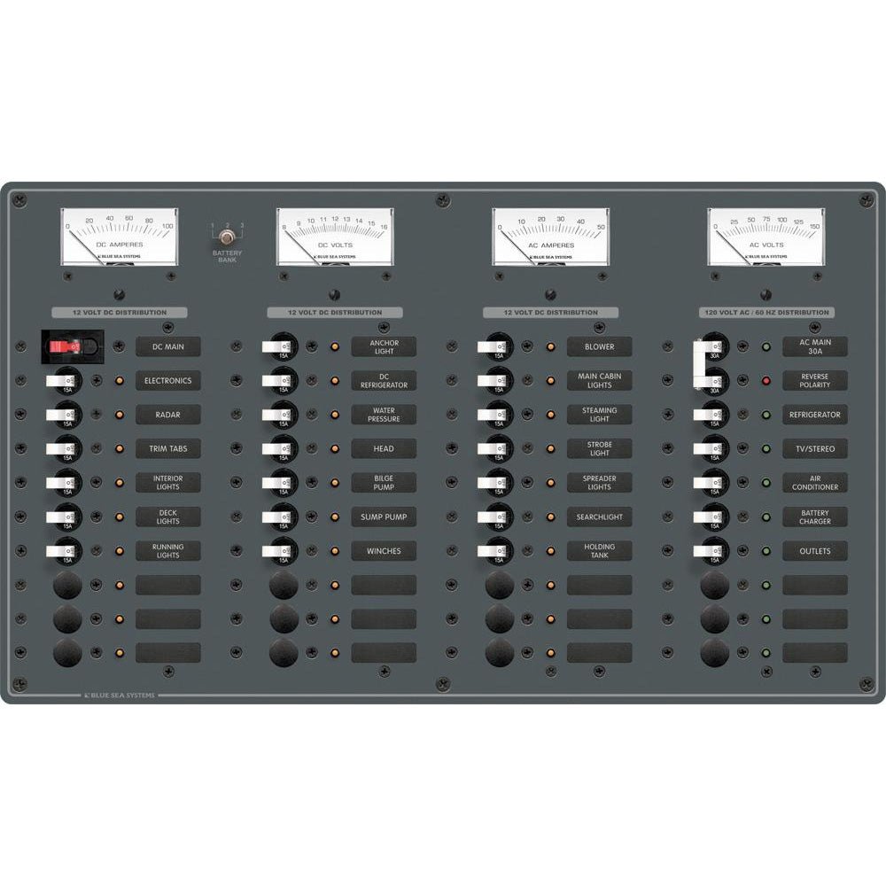 Blue Sea 8095 AC Main +8 Positions / DC Main +29 Positions Toggle Circuit Breaker Panel (White Switches) - Marine Parts OnlyElectricalBlue Sea Systems