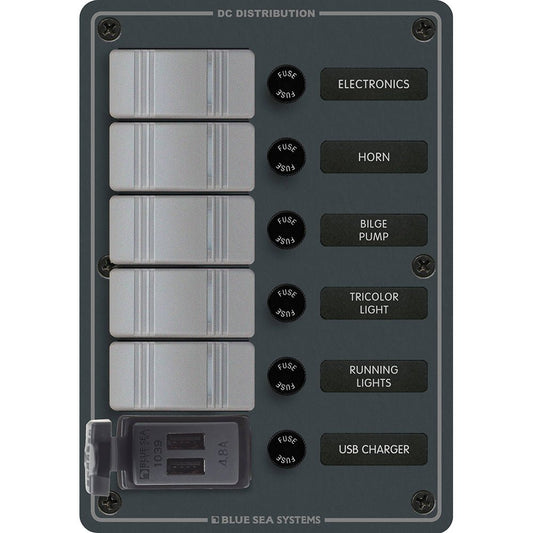 Blue Sea 8121 - 5 Position Contura Switch Panel w/Dual USB Chargers - 12/24V DC - Black - Marine Parts OnlyElectricalBlue Sea Systems