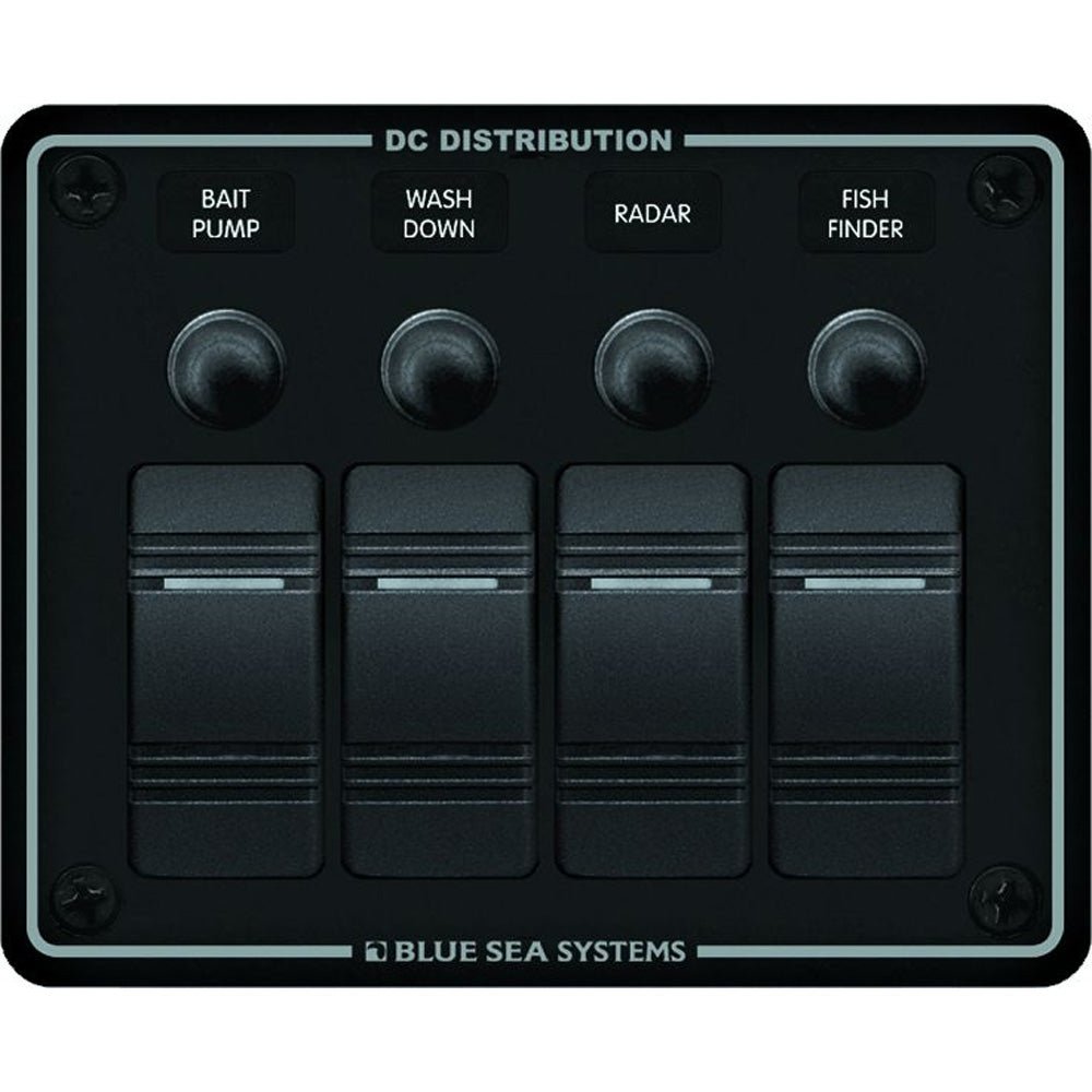 Blue Sea 8372 Water Resistant 4 Position - Black - Horizontal Mount Panel - Marine Parts OnlyElectricalBlue Sea Systems