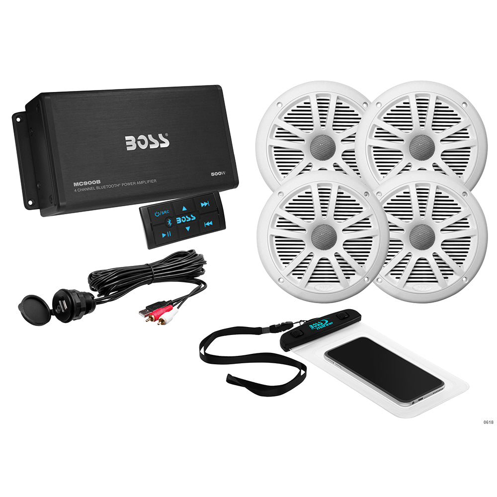Boss Audio ASK904B.64 4 Channel Amplifier &amp; 2 Pairs of 6.5" Speaker Kit - White - Marine Parts OnlyEntertainmentBoss Audio