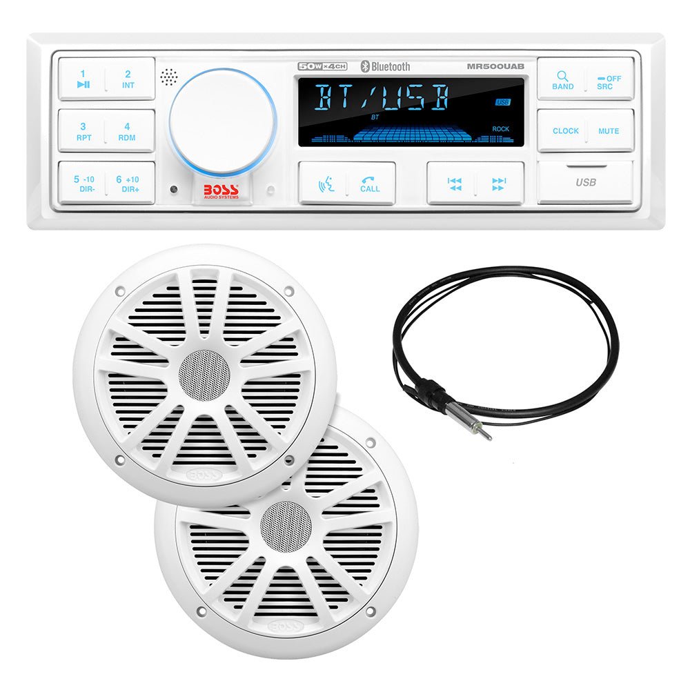 Boss Audio MCK500WB.6 Kit w/MR500UAB, 2 MR6W Speakers, MRANT10 Antenna, &amp; White Remote - Marine Parts OnlyEntertainmentBoss Audio