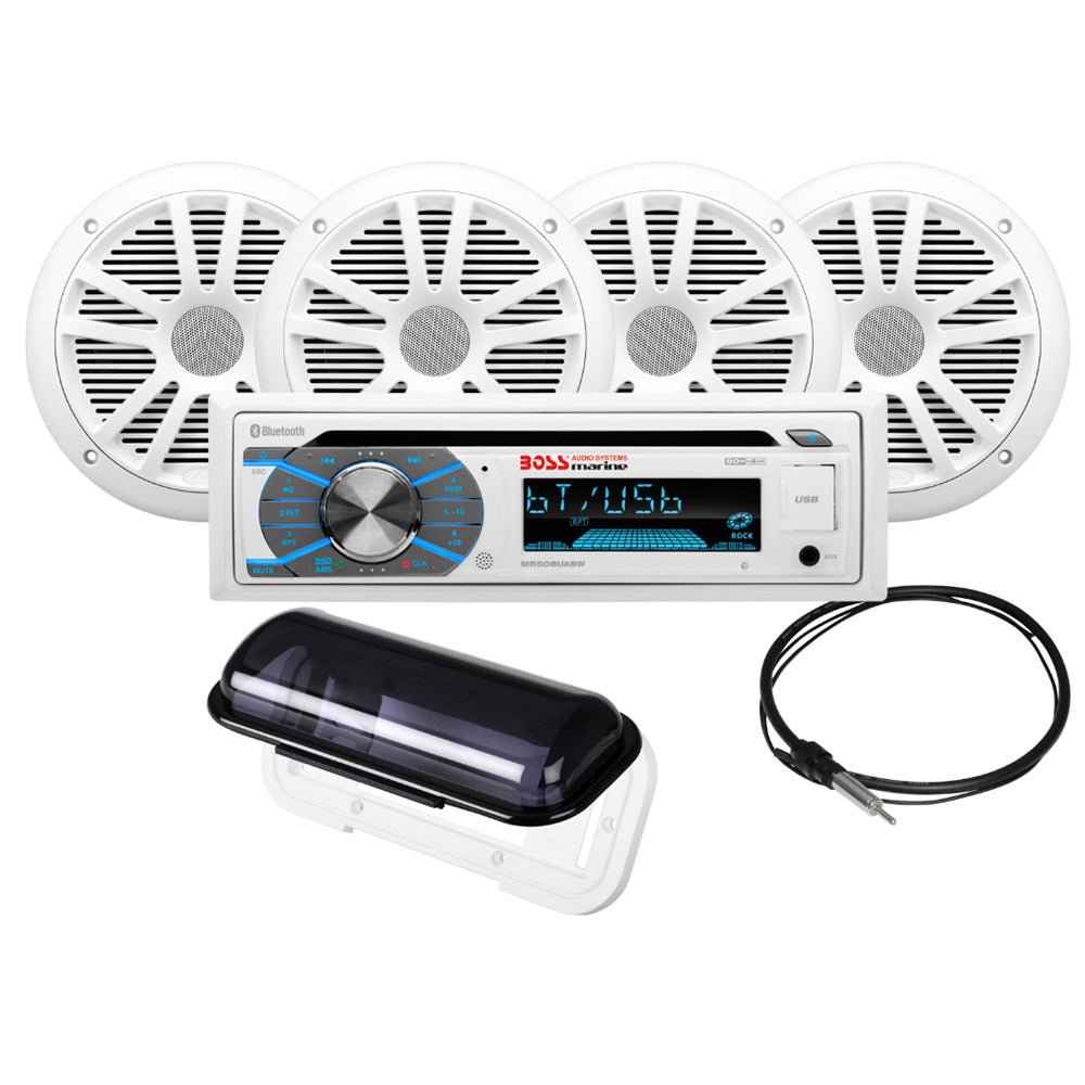 Boss Audio MCK508WB.64S Marine Stereo &amp; 2 Pairs of 6.5" Speaker Kit - White - Marine Parts OnlyEntertainmentBoss Audio