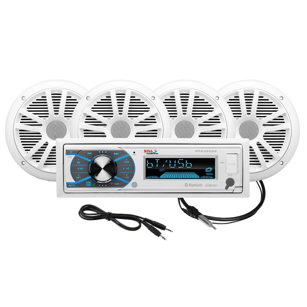 Boss Audio MCK632WB.64 Marine Stereo &amp; 2 Pairs of 6.5" Speaker Kit - White - Marine Parts OnlyEntertainmentBoss Audio