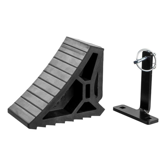 CURT HD Rubber Wheel Chock w/Handle &amp; Single Trailer Mount - Marine Parts OnlyTraileringCURT