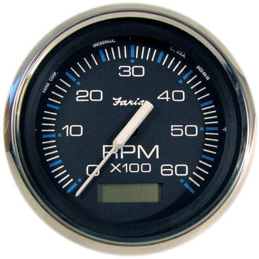 Faria Chesapeake Black 4" Tachometer w/Hourmeter - 6000 RPM (Gas) (Inboard) - Marine Parts OnlyMarine Navigation & InstrumentsFaria Beede Instruments