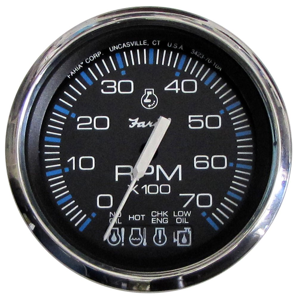 Faria Chesapeake Black SS 4" Tachometer w/Systemcheck Indicator - 7000 RPM (Gas) f/ Johnson / Evinrude Outboard) - Marine Parts OnlyMarine Navigation & InstrumentsFaria Beede Instruments