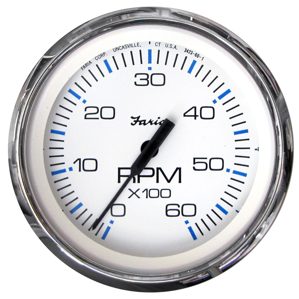 Faria Chesapeake White SS 4" Tachometer - 6000 RPM (Gas) (Inboard &amp; I/O) - Marine Parts OnlyMarine Navigation & InstrumentsFaria Beede Instruments