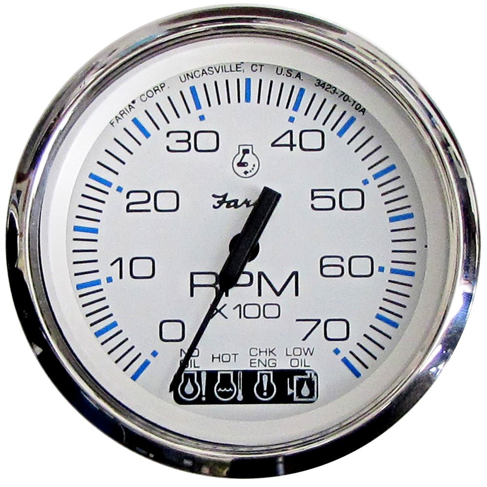 Faria Chesapeake White SS 4" Tachometer w/Systemcheck Indicator - 7000 RPM (Gas) (Johnson/Evinrude Outboard) - Marine Parts Only