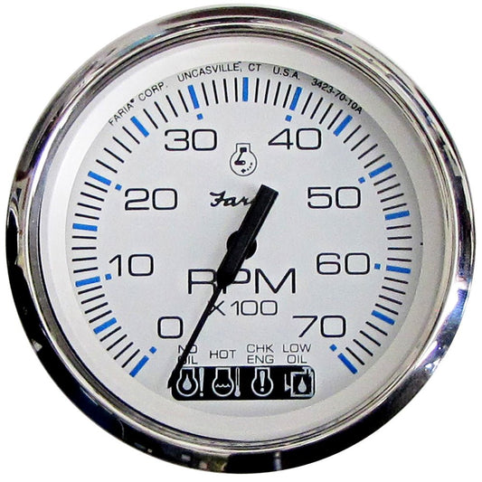 Faria Chesapeake White SS 4" Tachometer w/Systemcheck Indicator - 7000 RPM (Gas) (Johnson/Evinrude Outboard) - Marine Parts Only
