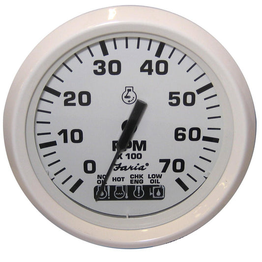 Faria Dress White 4" Tachometer w/Systemcheck Indicator - 7000 RPM (Gas) (Johnson / Evinrude Outboard) - Marine Parts OnlyMarine Navigation & InstrumentsFaria Beede Instruments