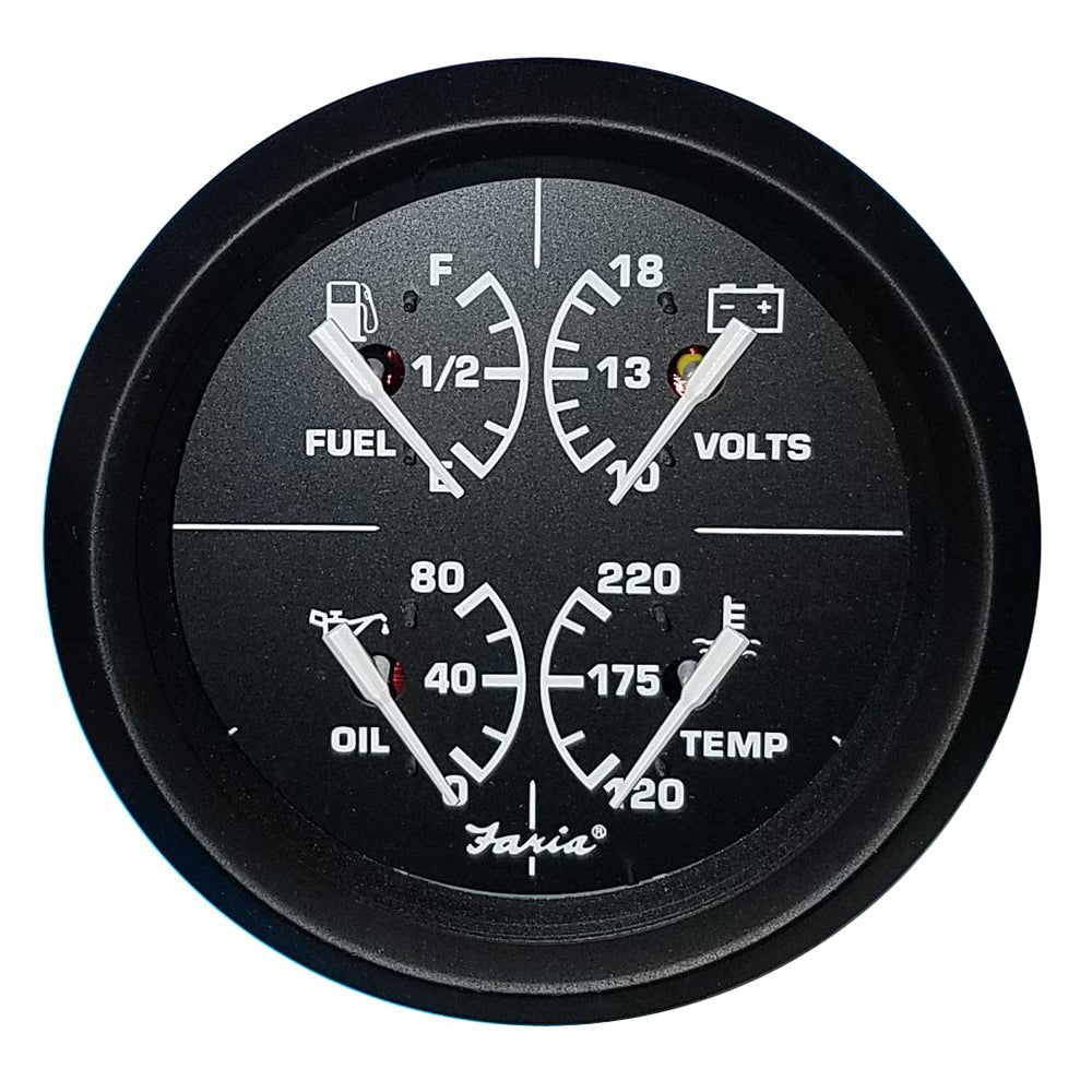 Faria Euro Black 4" Multifunction Gauge - Volt/Fuel/Oil/Water Temperature - Marine Parts OnlyMarine Navigation & InstrumentsFaria Beede Instruments