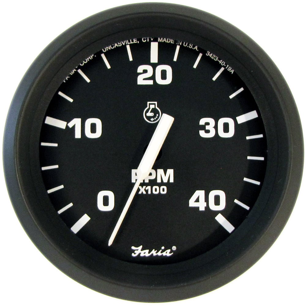 Faria Euro Black 4" Tachometer - 4000 RPM (Diesel) (Mechanical Takeoff) - Marine Parts OnlyMarine Navigation & InstrumentsFaria Beede Instruments