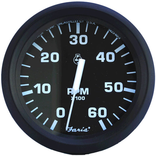 Faria Euro Black 4" Tachometer - 6,000 RPM (Gas - Inboard & I/O) - Marine Parts OnlyMarine Navigation & InstrumentsFaria Beede Instruments