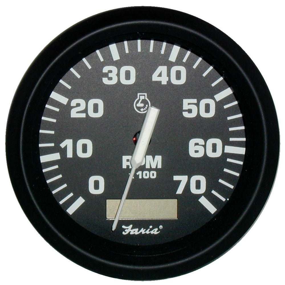 Faria Euro Black 4" Tachometer w/Hourmeter - 7,000 RPM (Gas - Outboard) - Marine Parts OnlyMarine Navigation & InstrumentsFaria Beede Instruments