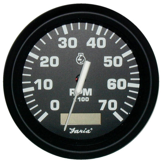 Faria Euro Black 4" Tachometer w/Hourmeter - 7,000 RPM (Gas - Outboard) - Marine Parts OnlyMarine Navigation & InstrumentsFaria Beede Instruments
