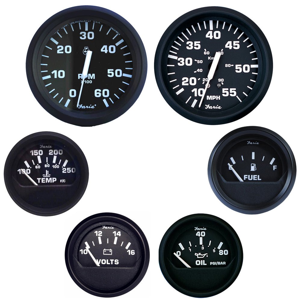 Faria Euro Black Boxed Set - Inboard Motors - Marine Parts OnlyMarine Navigation & InstrumentsFaria Beede Instruments