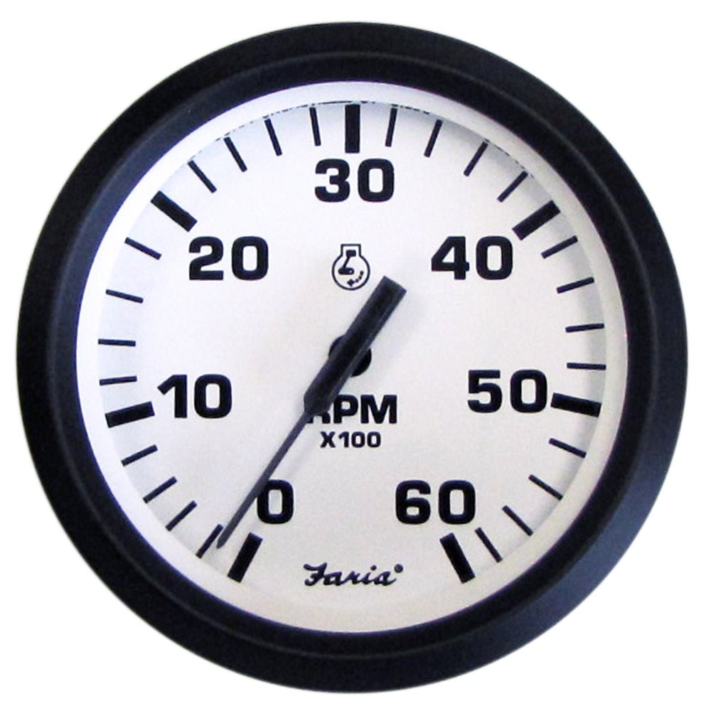 Faria Euro White 4" Tachometer - 6000 RPM (Gas) (Inboard &amp; I/O) - Marine Parts OnlyMarine Navigation & InstrumentsFaria Beede Instruments