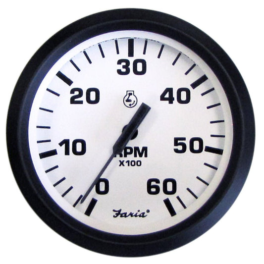 Faria Euro White 4" Tachometer - 6000 RPM (Gas) (Inboard &amp; I/O) - Marine Parts OnlyMarine Navigation & InstrumentsFaria Beede Instruments