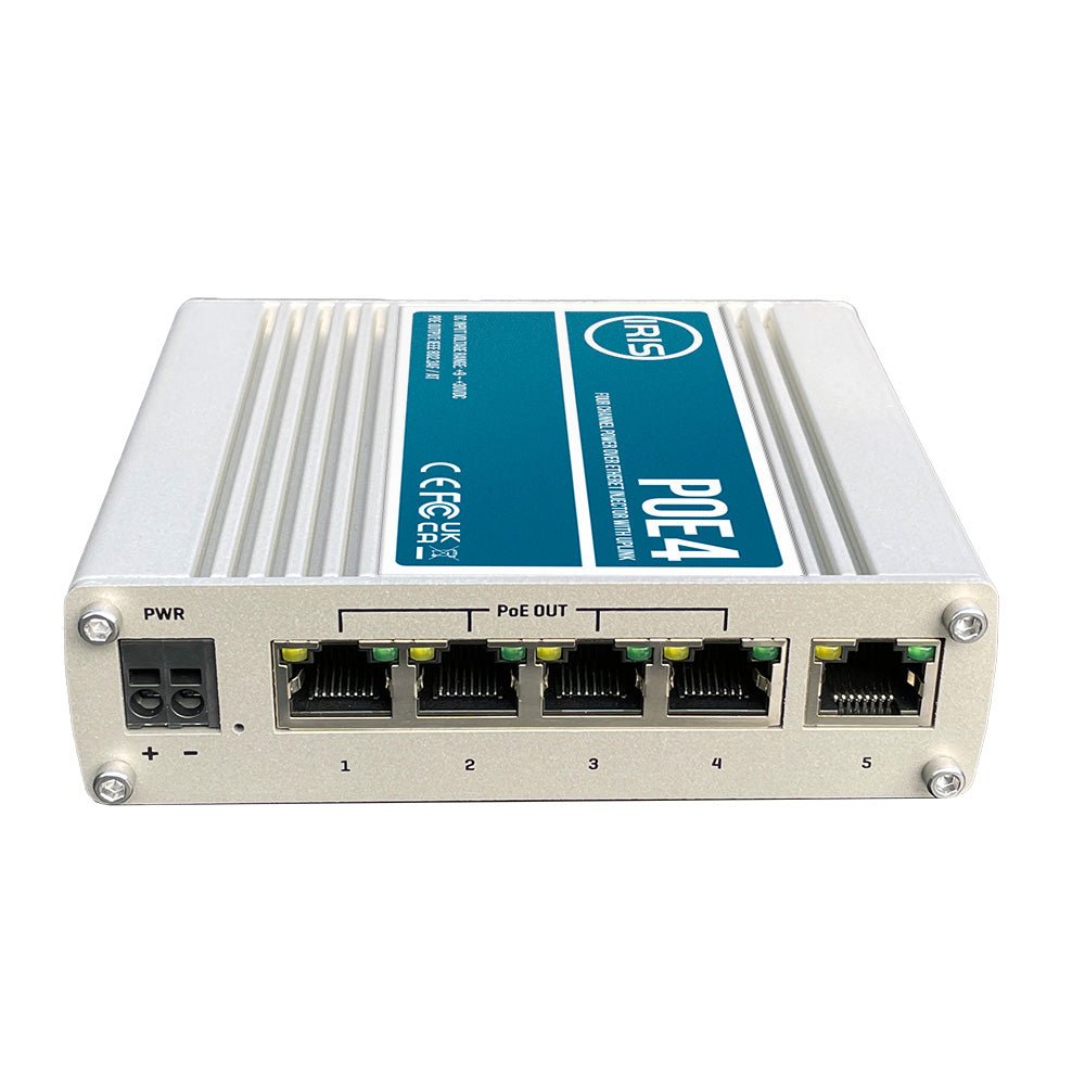 Iris Four Channel Uplink Power Over Ethernet Switch - IEEE802.3af &amp; 3at Compliant - 9 - 30VDC Input - 48VDC Output - Marine Parts OnlyMarine Navigation & InstrumentsIris Innovations