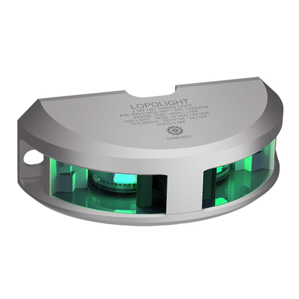 Lopolight Series 200 - 018 - Navigation Light - 2NM - Vertical Mount - Green - Silver Housing - Marine Parts OnlyLightingLopolight