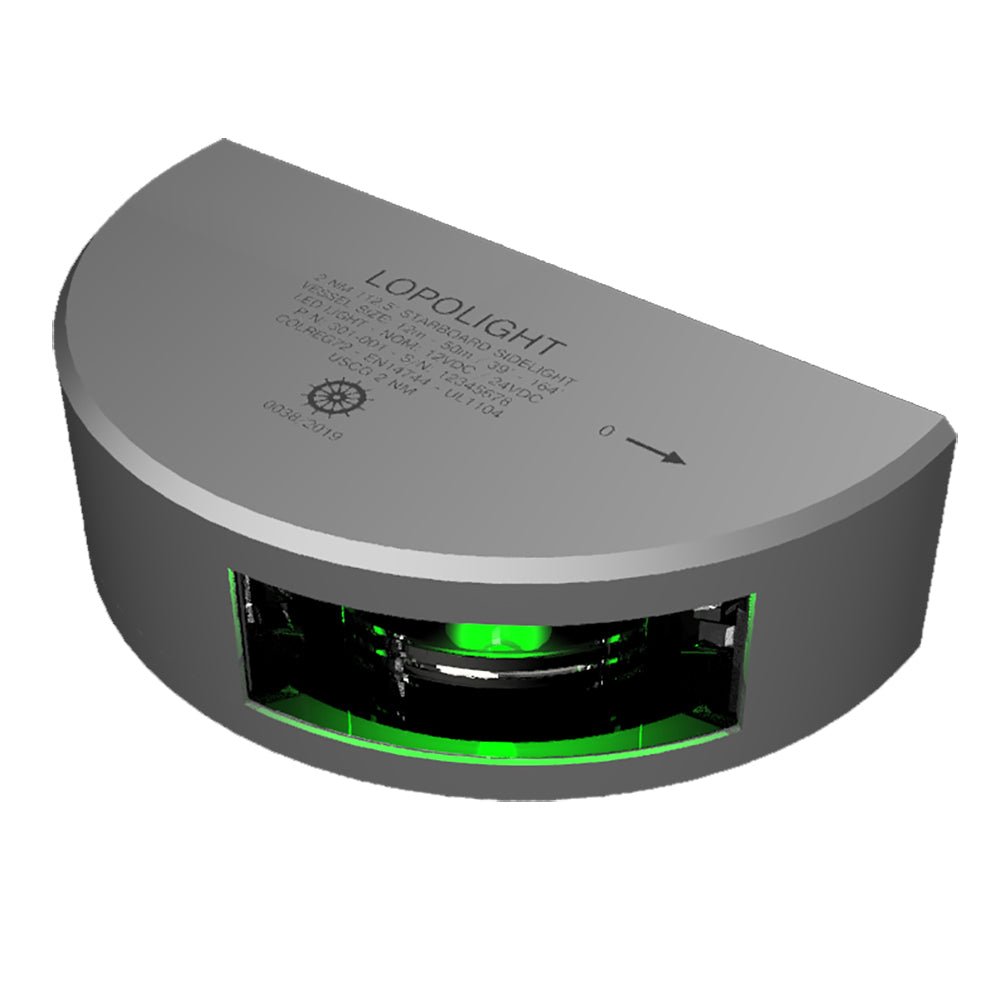Lopolight Series 301 - 001 - Navigation Light - 2NM - Vertical Mount - Green - Silver Housing - 6M Cable - Marine Parts OnlyLightingLopolight