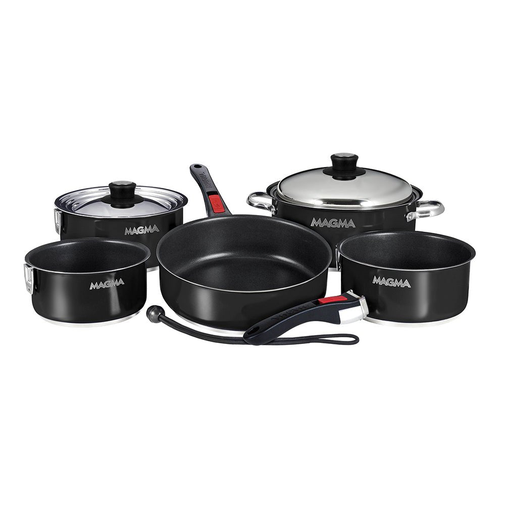 Magma Nestable 10 Piece Induction Non - Stick Enamel Finish Cookware Set - Jet Black - Marine Parts OnlyBoat OutfittingMagma