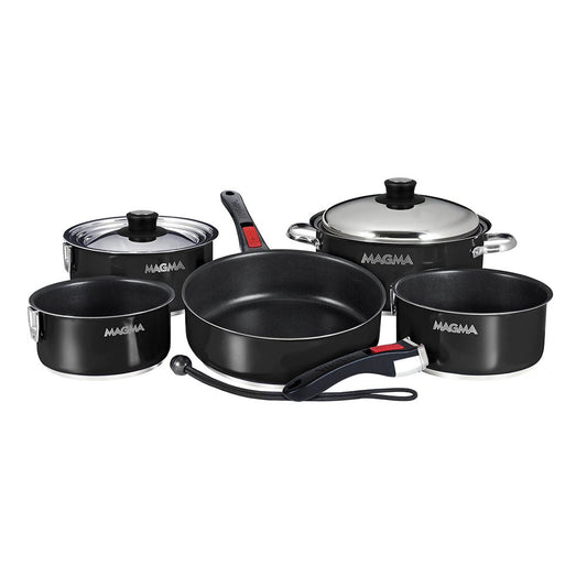 Magma Nestable 10 Piece Induction Non - Stick Enamel Finish Cookware Set - Jet Black - Marine Parts OnlyBoat OutfittingMagma