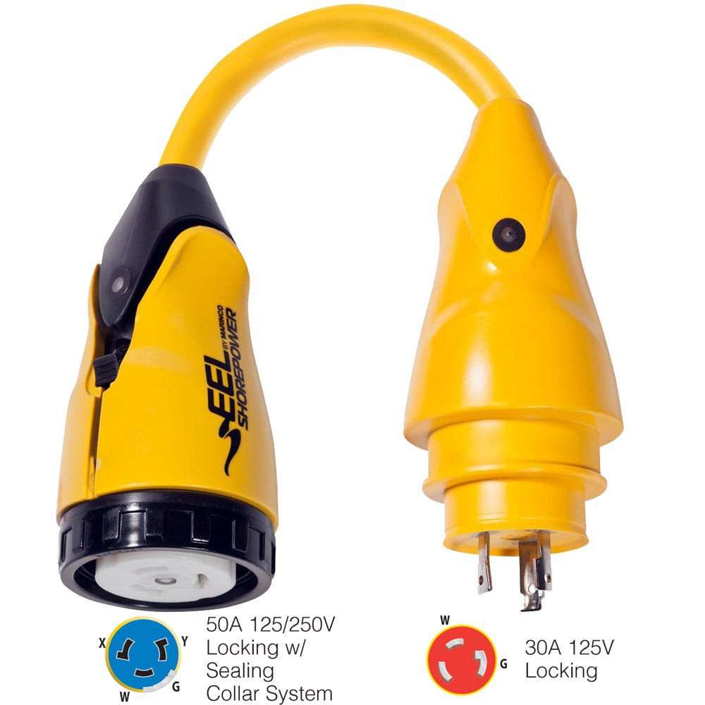 Marinco P30 - 504 EEL 50A - 125/250V Female to 30A - 125V Male Pigtail Adapter - Yellow - Marine Parts OnlyElectricalMarinco