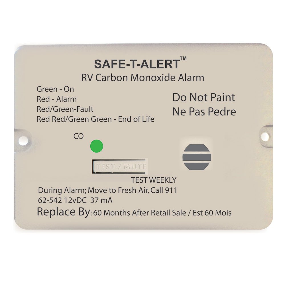 Safe - T - Alert 62 Series Carbon Monoxide Alarm - 12V - RV Flush Mount - White - Marine Parts OnlyMarine SafetySafe - T - Alert