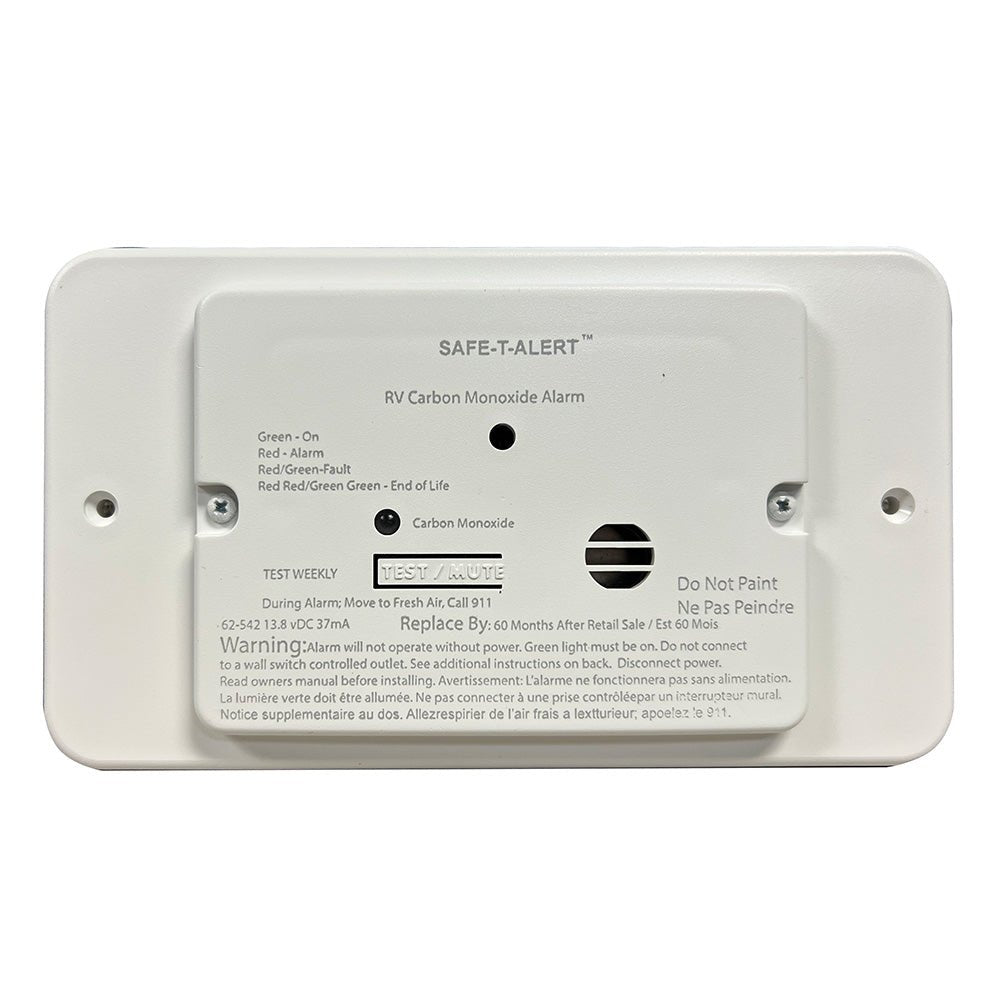 Safe - T - Alert 62 Series RV Carbon Monoxide - White - Flush Mount - 12V w/Trim Ring - Marine Parts OnlyMarine SafetySafe - T - Alert