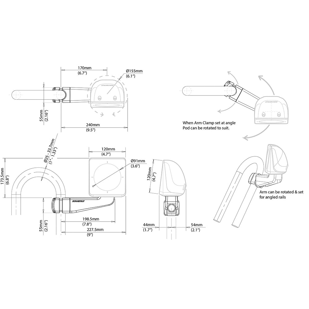 Scanstrut Scanpod Single Instrument Pod - Precut - Arm Mounted - Fits 1" - 1.3" Rails - Marine Parts OnlyBoat OutfittingScanstrut