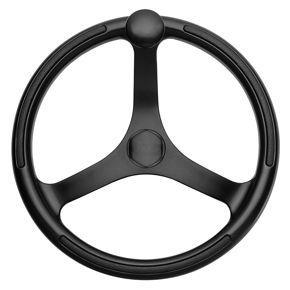 Schmitt Marine Primus Wheel 13.5" Black 3/4" Tapered Shaft w/Knob Finger Grips - Black Powder Coat - Marine Parts OnlyMarine HardwareSchmitt Marine