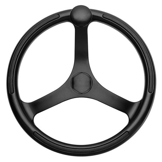 Schmitt Marine Primus Wheel 13.5" Black 3/4" Tapered Shaft w/Knob Finger Grips - Black Powder Coat - Marine Parts OnlyMarine HardwareSchmitt Marine