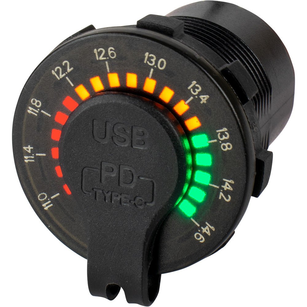 Sea - Dog Round Rainbow Voltmeter w/USB &amp; USB - C Power Socket - Marine Parts OnlyElectricalSea - Dog