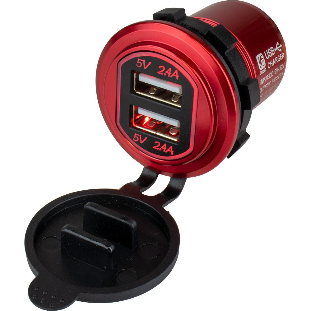 Sea - Dog Round Red Dual USB Charger w/1 Quick Charge Port + - Marine Parts OnlyElectricalSea - Dog