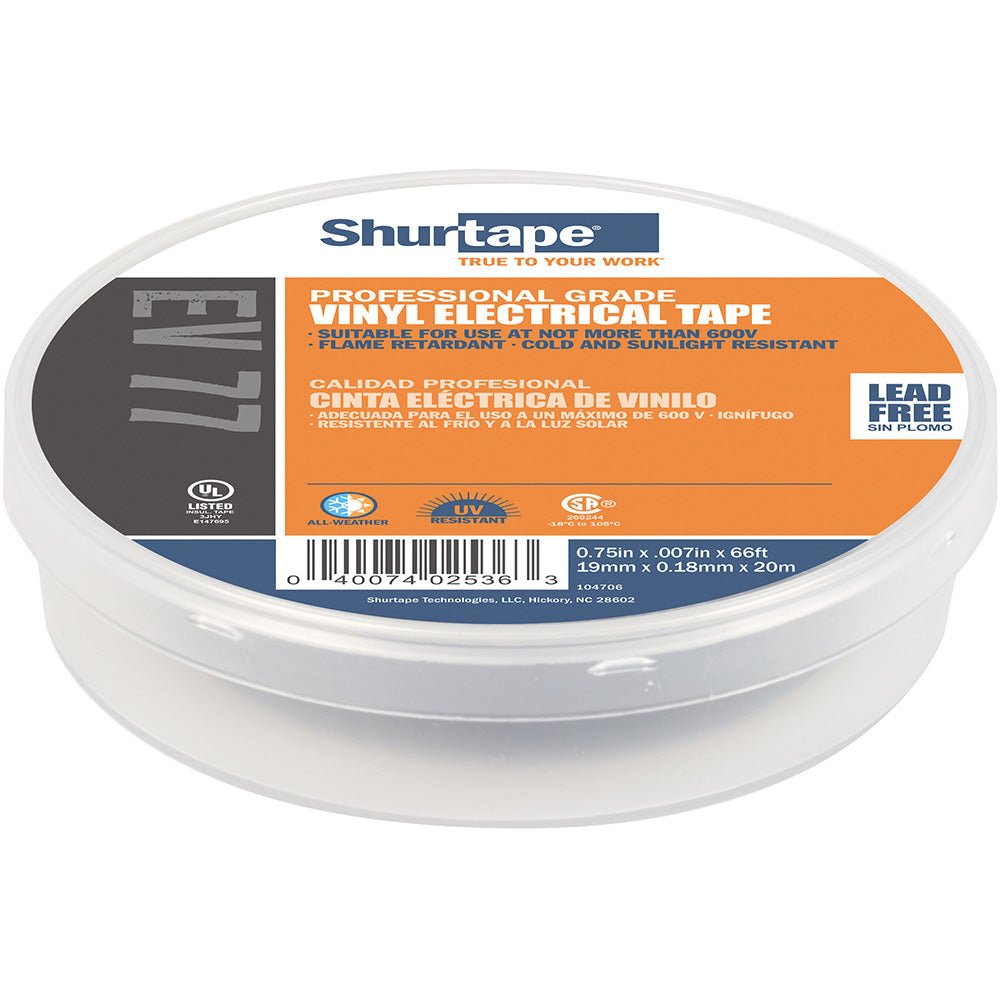 Shurtape EV 077B Professional Grade Black Electrical Tape f/Insulating &amp; Splicing - 3/4" x 66' - 10 - Pack - Marine Parts OnlyBoat OutfittingShurtape