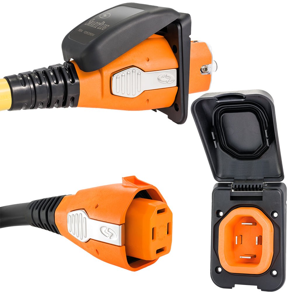 SmartPlug 50 AMP Inlet &amp; Female Cord Connector Combo - Black - Marine Parts OnlyElectricalSmartPlug