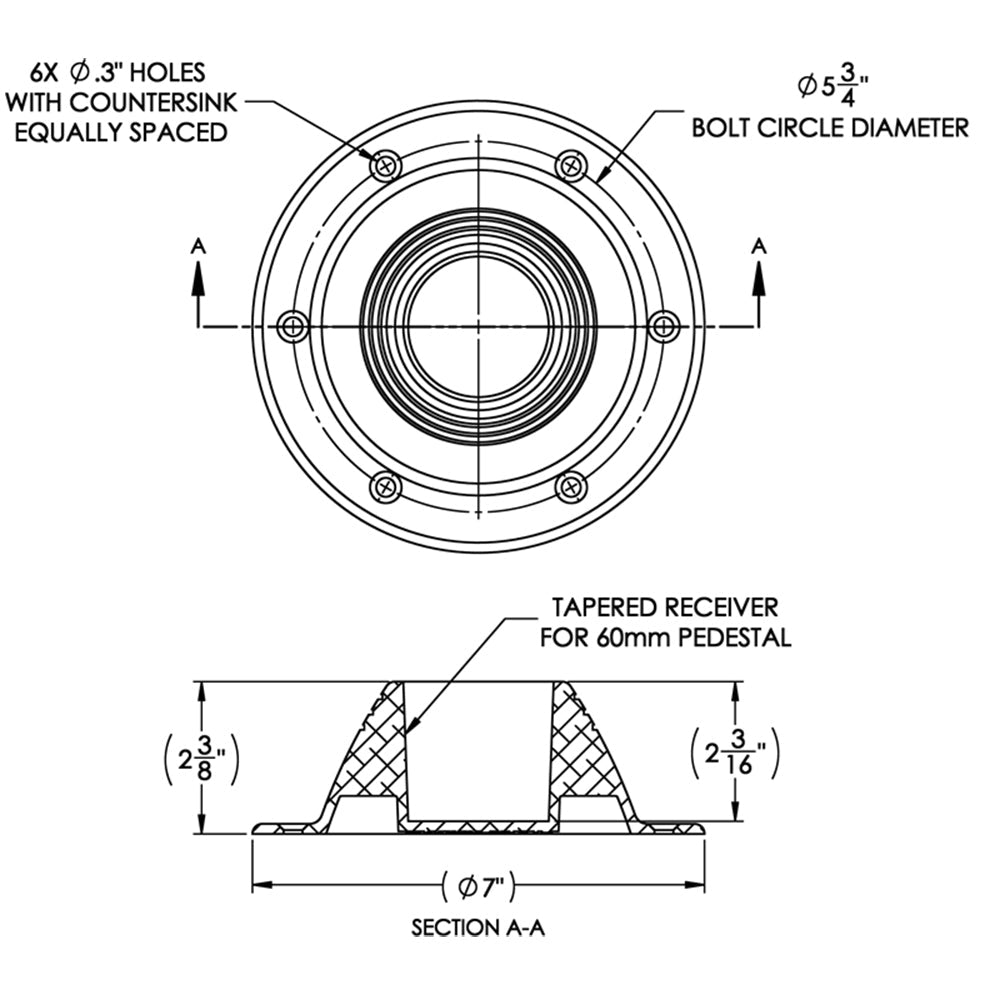 TACO Table Support - Surface Mount - Fits 2 - 3/8" Pedestals - Marine Parts OnlyMarine HardwareTACO Marine