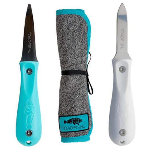 Toadfish Shucker&39;s Bundle - Put &39;Em Back Oyster Knife, Professional Oyster Knife &amp; Cut - Proof Shucking Cloth - Marine Parts OnlyBoat OutfittingToadfish