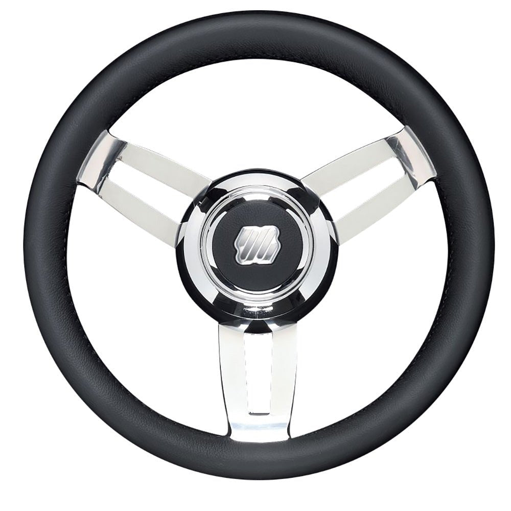 Uflex Morosini 13.8" Steering Wheel - Black Polyurethane w/Stainless Steel Spokes &amp; Chrome Hub - Marine Parts OnlyMarine HardwareUflex USA