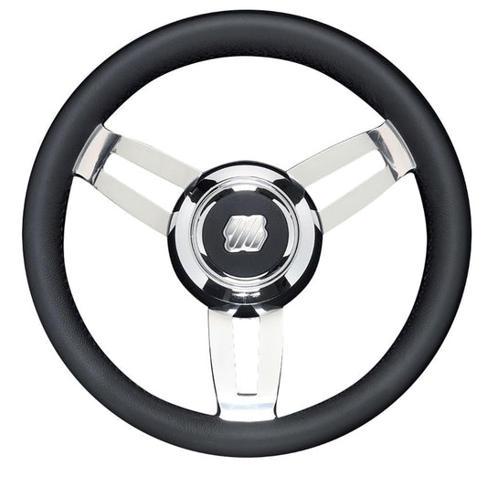 Uflex Morosini 13.8" Steering Wheel - Black Polyurethane w/Stainless Steel Spokes &amp; Chrome Hub - Marine Parts OnlyMarine HardwareUflex USA