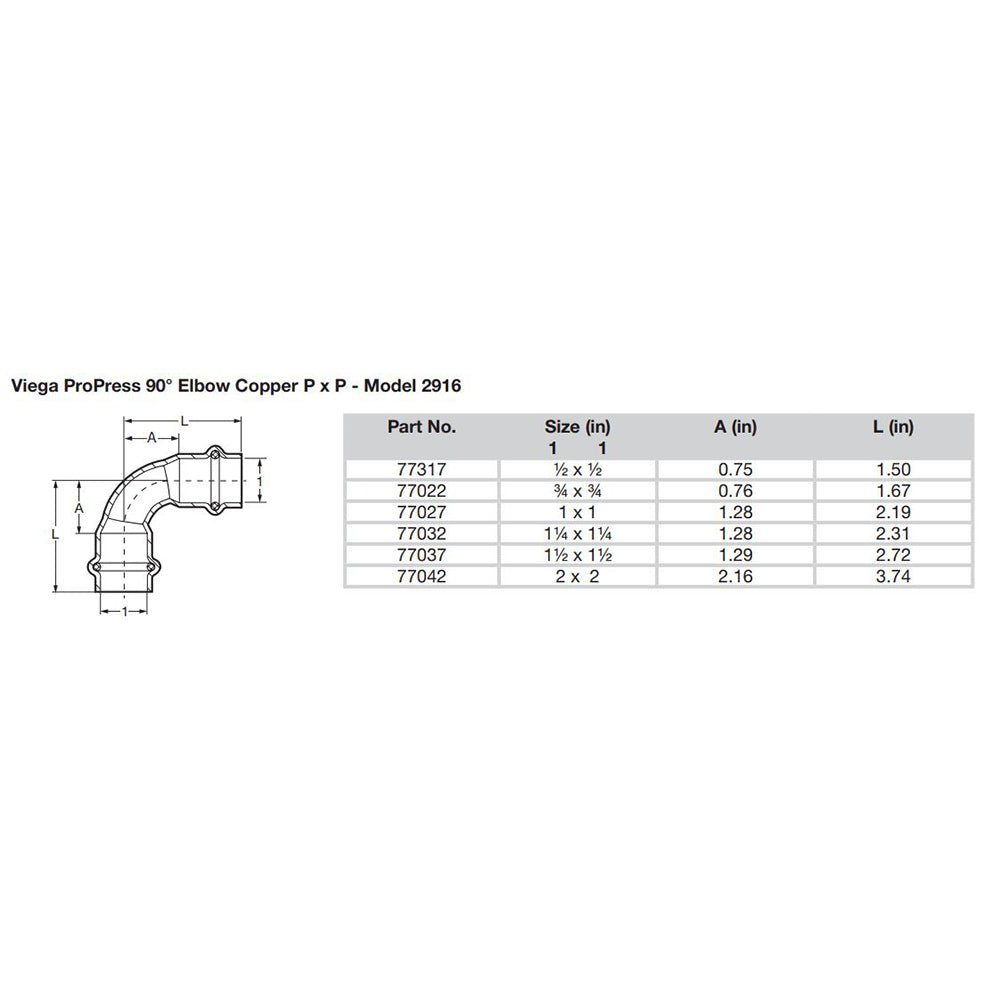 Viega ProPress 1/2" - 90&deg; Copper Elbow - Double Press Connection - Smart Connect Technology - Marine Parts OnlyMarine Plumbing & VentilationViega