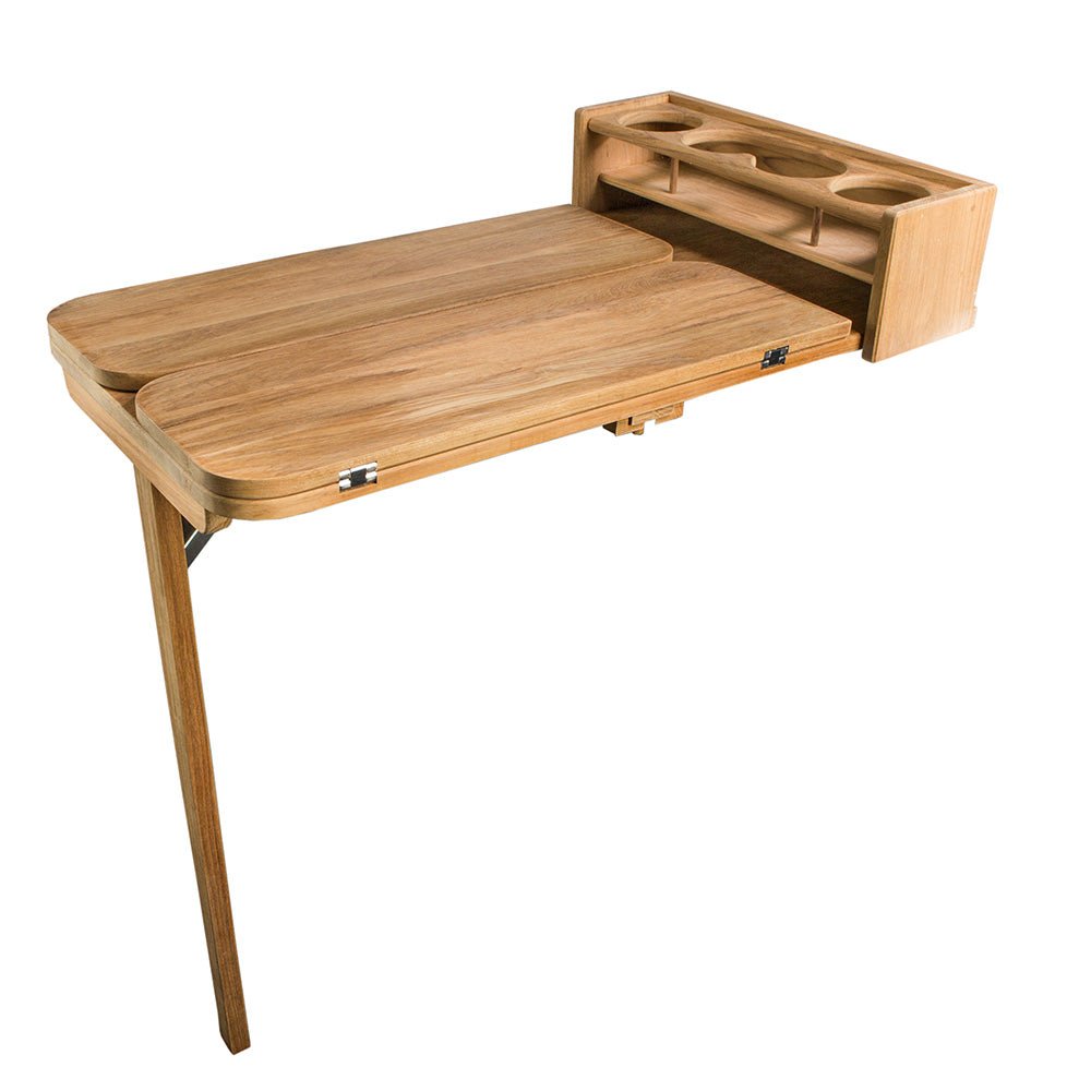 Whitecap Cockpit Table w/Folding Leaves &amp; 4 Cupholders - Teak - Marine Parts OnlyMarine HardwareWhitecap