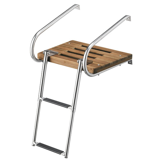 Whitecap Teak Swim Platform w/2 - Step Telescoping Ladder f/Boats w/Inboard/Outboard Motors - Marine Parts OnlyMarine HardwareWhitecap